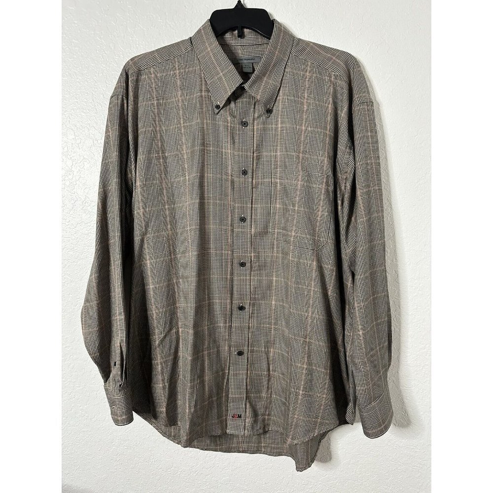 Johnston & Murphy Mens Big & Tall Sz 2XL‎ Plaid Button Down Casual Shirt Brown